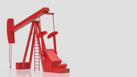Red Oil Pump Jack Isolated On White Background 3d render. 库存插图