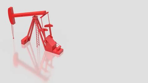 Red Oil Pump Jack Isolated On White Background 3d render. 库存插图