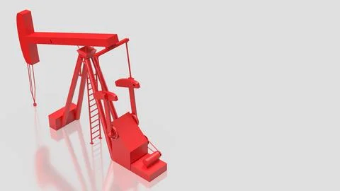 Red Oil Pump Jack Isolated On White Background 3d render. 库存插图