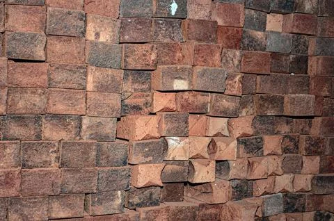 Red old brick wall background, brick wall texture, structure. old broken bric Stock Photos