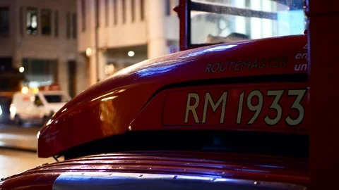 Red old design double decker bus bonnet at Traffalgar square, London, UK Stock Footage 116138624