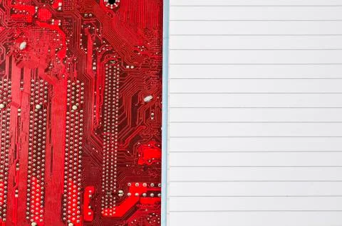 Red old dirty computer circuit board and place for text Stock Photos