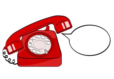 Red old phone and empty speech bubble for your offer. Vector colorful hand dr Stock Illustration