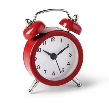 Red old style alarm clock isolated on white Foto stock
