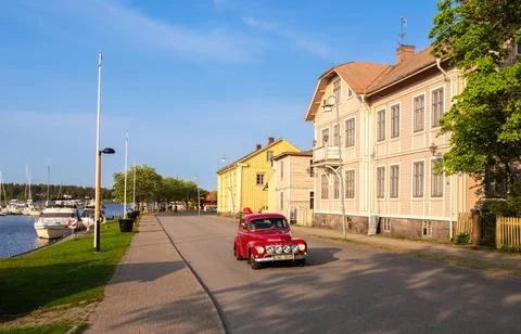 Red old-timer Volvo car in Amal Stock Photos