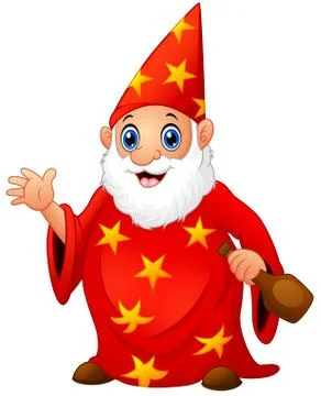 Red old wizard holding a bottle Stock Illustration