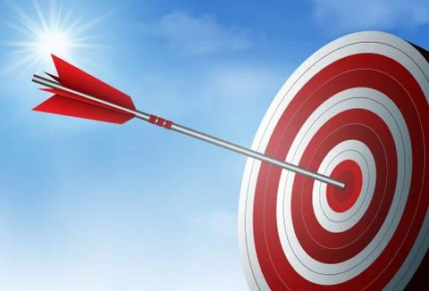 Red one arrows darts in target circle. business success goal. on background s Stock Illustration