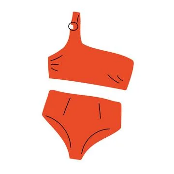 Red one shoulder bikini top with high waist bottoms Stock Illustration