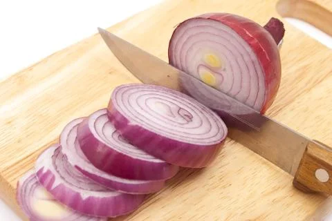 Red onion with knife Stock Photos