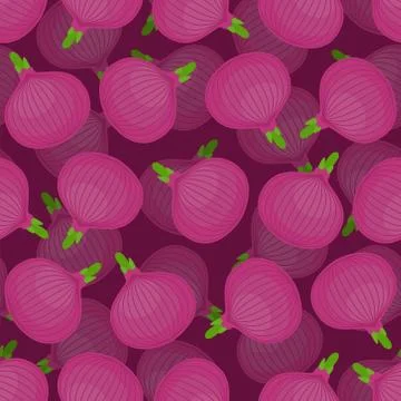 Red Onion pattern seamless. Onions background. vegetable texture. Cartoon sty Stock Illustration