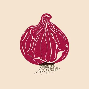 Red onion riso print effect. Abstract purple onion cartoon vegetable Stock Illustration