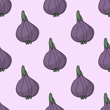 Red onion seamless pattern. Violet onion on a pink background. Stock Illustration
