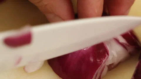 Red onions chopping; close up Stock Footage 35923575