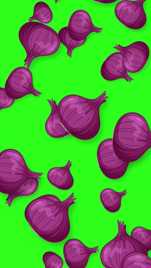 Red Onions Falling Against a Bright Green Background Animation Stock Footage 342207279