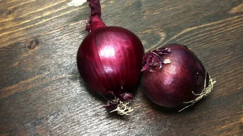 Red onions with a rotating view close up Stock Footage 86523650