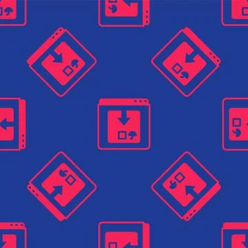 Red Online app delivery tracking icon isolated seamless pattern on blue backg Stock Illustration