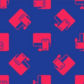 Red Online ordering and fast food delivery icon isolated seamless pattern on Stock Illustration
