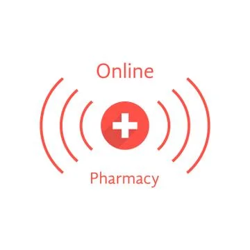 Red online pharmacy logotype with wave Stock Illustration