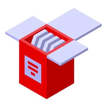Red open box containing server processors for computer equipment Illustrazione stock