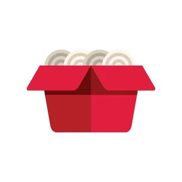 Red open cardboard box full of noodles for wok or ramen asian food Stock Illustration