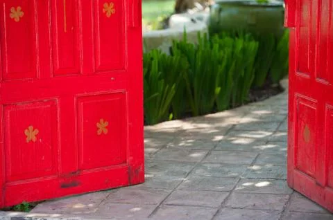 Red open door Stock Photos