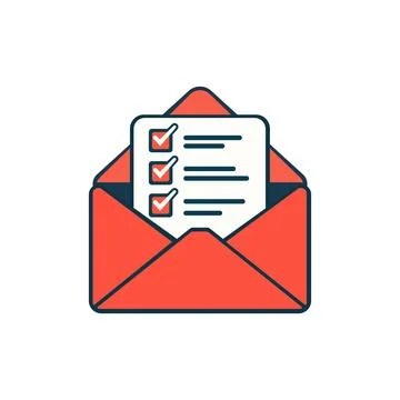 Red open envelope with checklist and checkmark. Stock Illustration