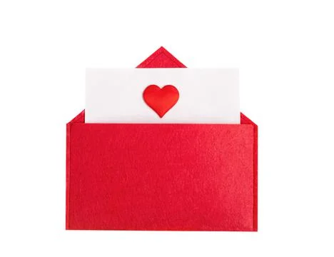 Red open envelope with a sheet of paper with a heart on a isolated background Stock Photos