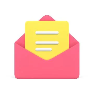 Red open envelope with yellow letter inside 3d icon vector illustration. Cy.. Stock Illustration