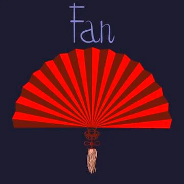 Red open fan on a dark background with a beautiful tassel hanging on it. Cart Stock Illustration