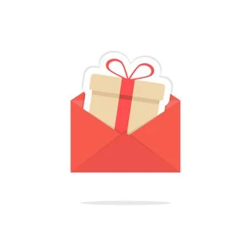 Red open letter with gift box card Illustrazione stock
