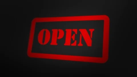 Red "OPEN" Sign Blinking Light on Black Screen. E-commerce Marketing Concepts Stock Footage 118118168
