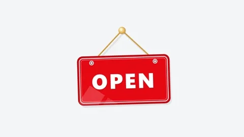 Red Open Sign Board Hanging on White Background Video stock 342585171