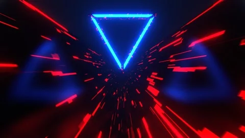 Red Orange and Blue Triangle Strobe Neon Futuristic Corridor Background VJ L Stock Footage 297470542