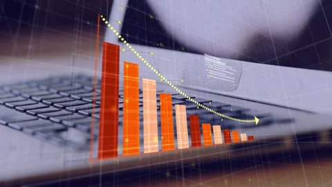 Red-orange bar appearing causing 3D bars forming, yellow dotted arrow sweeping Stock Footage 335282443