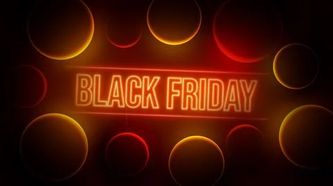 Red Orange Black Friday Text Neon Light Cinematic Circles Frame Backlight Effect Stock Illustration