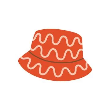 Red orange bucket hat with wavy pink stripes vector illustration. Modern summer Stock Illustration