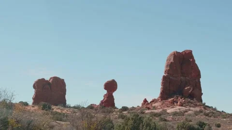 Red Orange Butte Massive Rock Formation In Arches Park On A Sunny Day In Motion Stock Footage 153141546