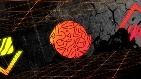 Red-orange circle spinning center glowing gridlines animating edges, zebra Stock Footage 307885377