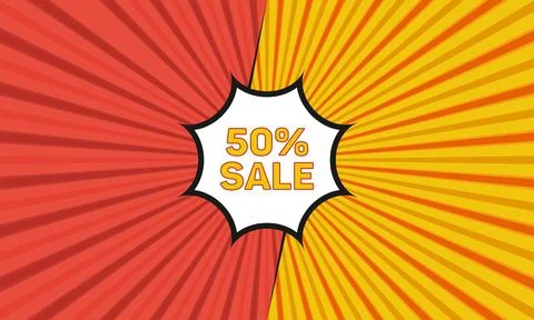 Red orange comic book style background fifty percent sale Stock Illustration