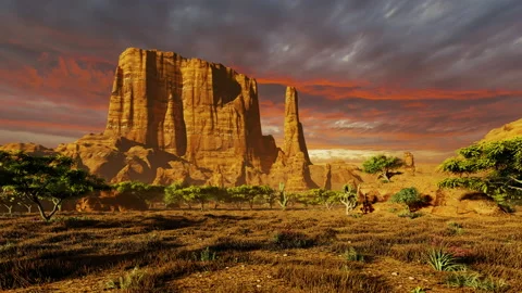 Red orange evening sunset dusk clouds old american west navajo desert mountain Stock Footage 181678175