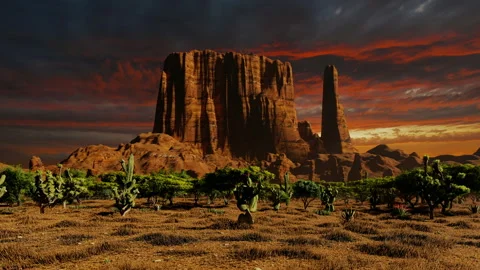 Red orange evening sunset dusk clouds old american west navajo desert mountain Vidéo 181678189