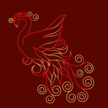 Red-orange Firebird  dots line Stock Illustration