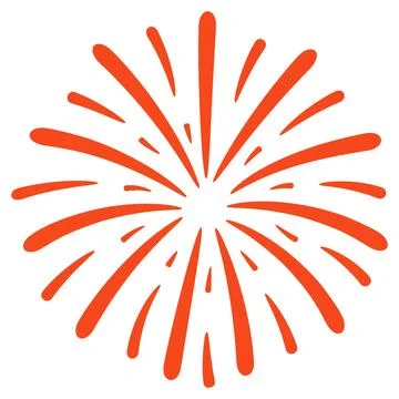 Red orange firework burst with curved symmetrical lines flat style Stock Illustration