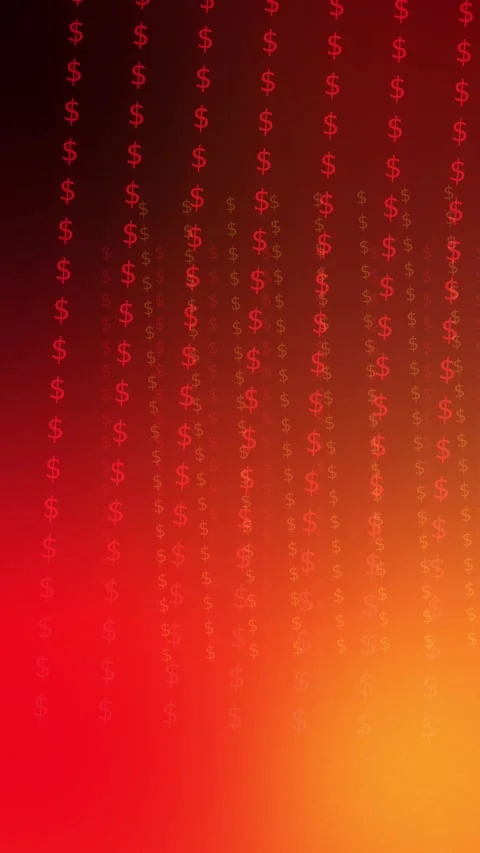 Red orange gradient background with vertical glowing dollar symbol pattern Stock Footage 341857130