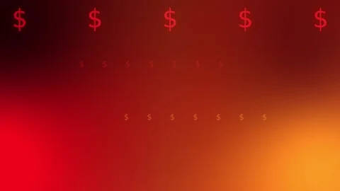 Red orange gradient with glowing dollar symbol rows, Seamless Loop Stock Footage 341858109
