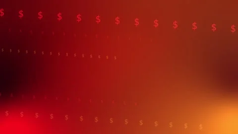 Red orange gradient with rows of glowing dollar symbols, Seamless Loop Stock Footage 341856777