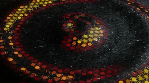 Red orange light wave on the metal surface of the pentagonal honeycomb mesh Stock Footage 149094207