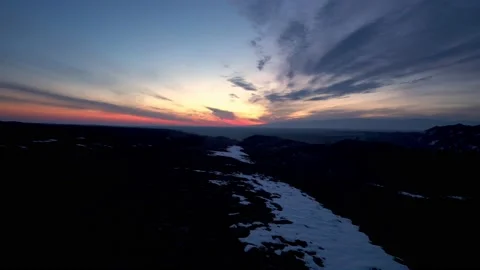 Red-orange sunrise with mountain view Stock Footage 237742004