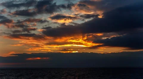 Red-orange sunset over the sea of clouds. Stock Footage 56252905