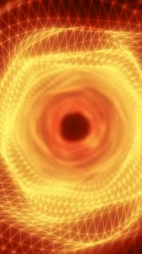 Red orange wireframe vortex with glowing central portal, geometric mesh str.. Stock Illustration